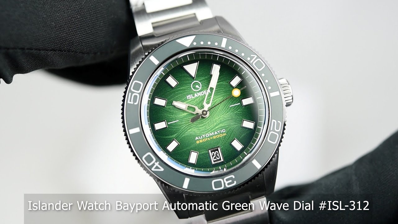 Islander Watch Bayport Automatic Green Wave Dial #ISL-312