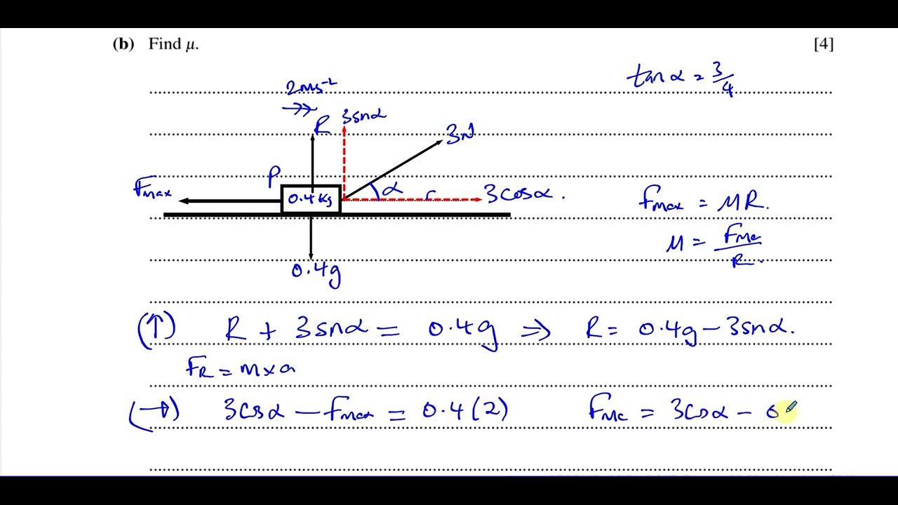 M1 (CAIE) 9709/F/M/42/20 March 2020- Q2 Dynamics, Forces & Friction (Resolving Forces)