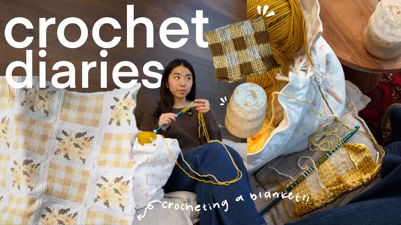 CROCHET DIARIES 🧶🌼 crocheting a vintage blanket + rainy cafe crochet date