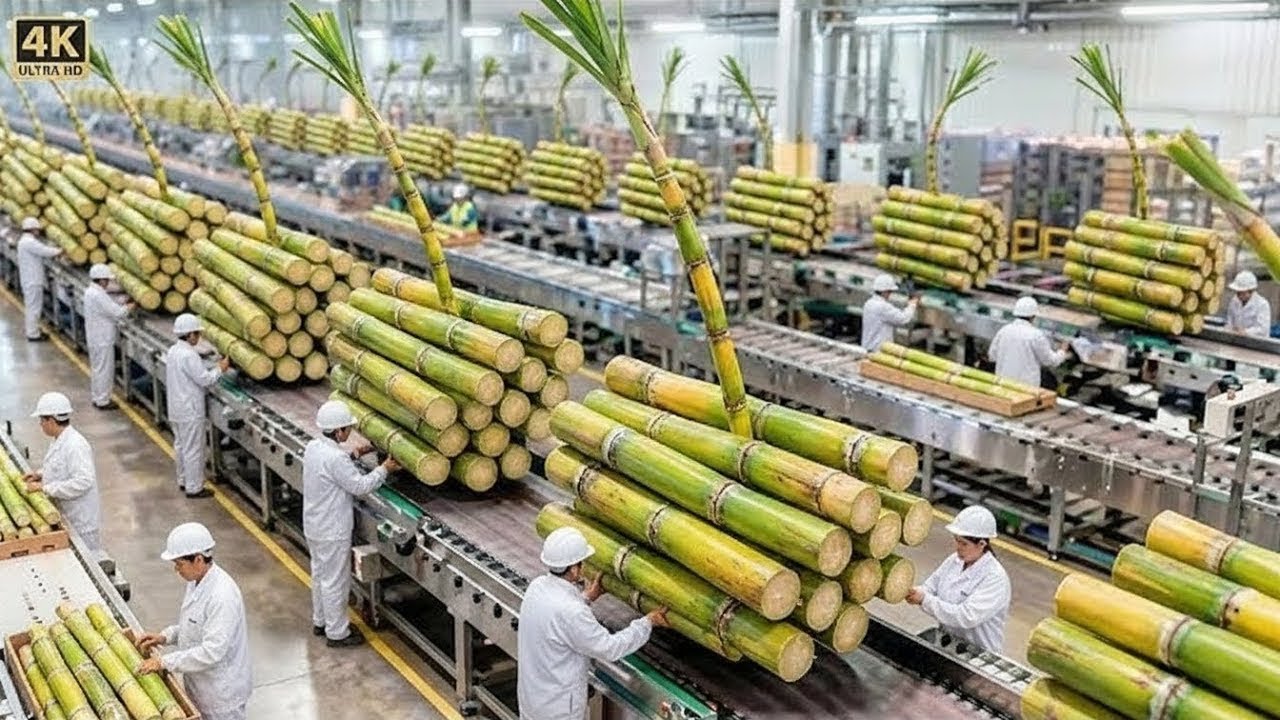 Inside a Giant Cane Sugar Factory: How Fresh Sugarcane Becomes Shiny Crystal Sugar (Full Process)