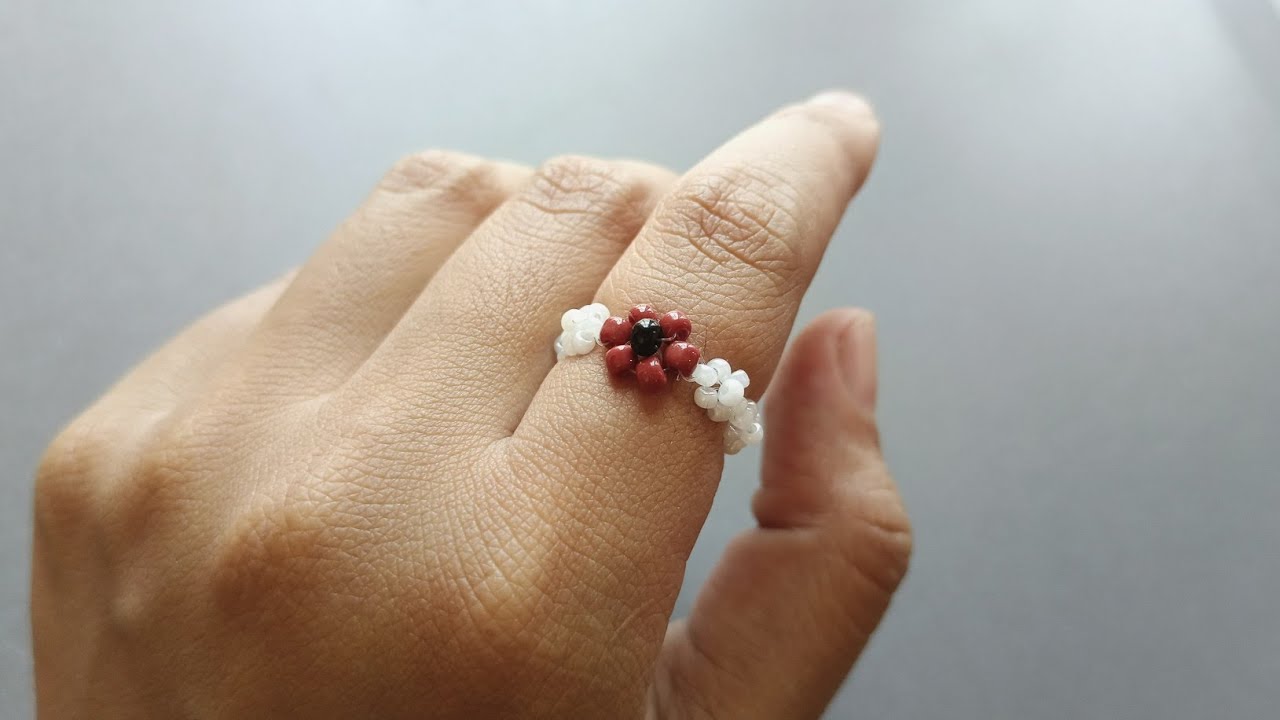 cincin manik bunga | how to make a flower bead ring