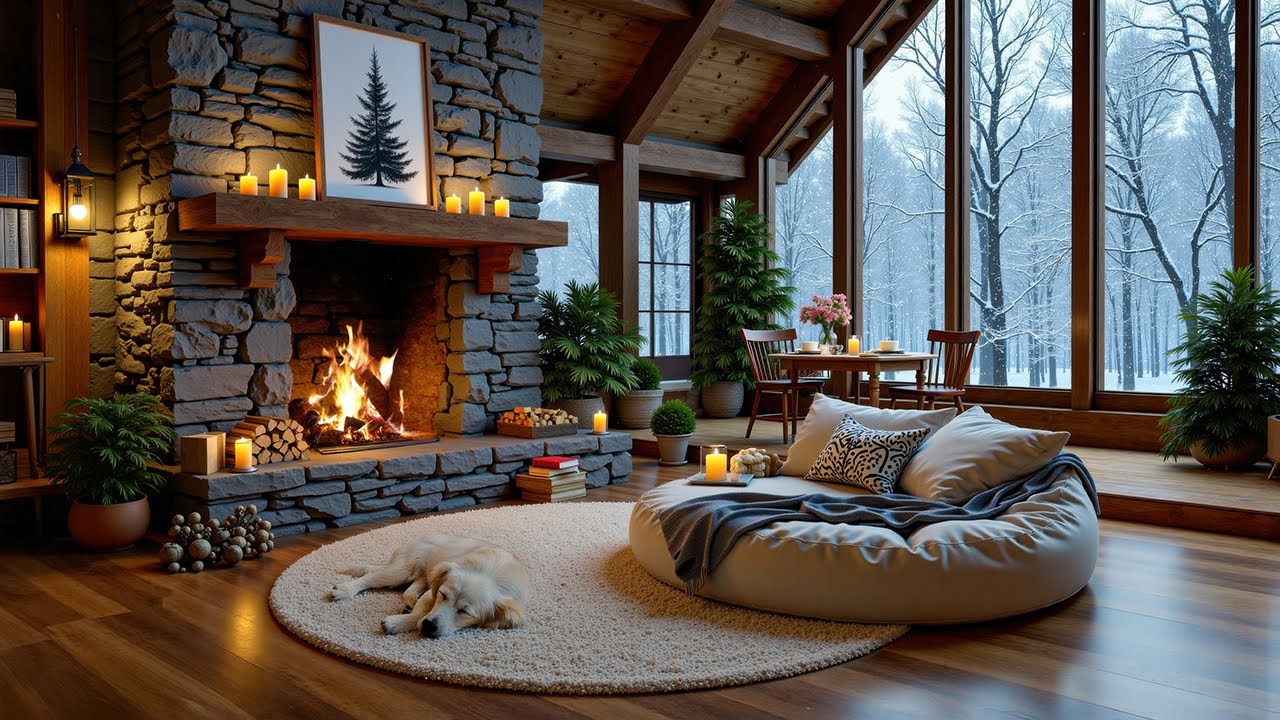 A Warm Room in the Middle of Winter ❄️ Cozy Fireplace Jazz Ambience for Relax & Focus