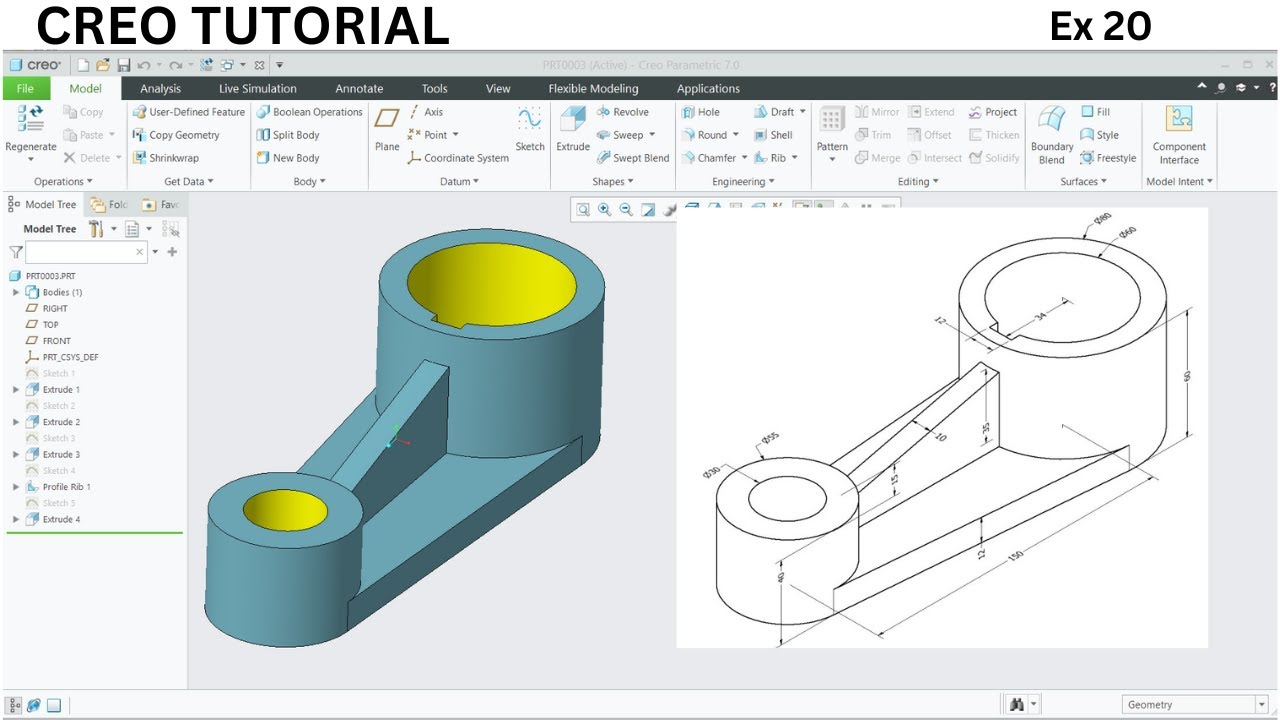 Mastering CREO 3D Modeling Tutorial for beginners: Ex 20