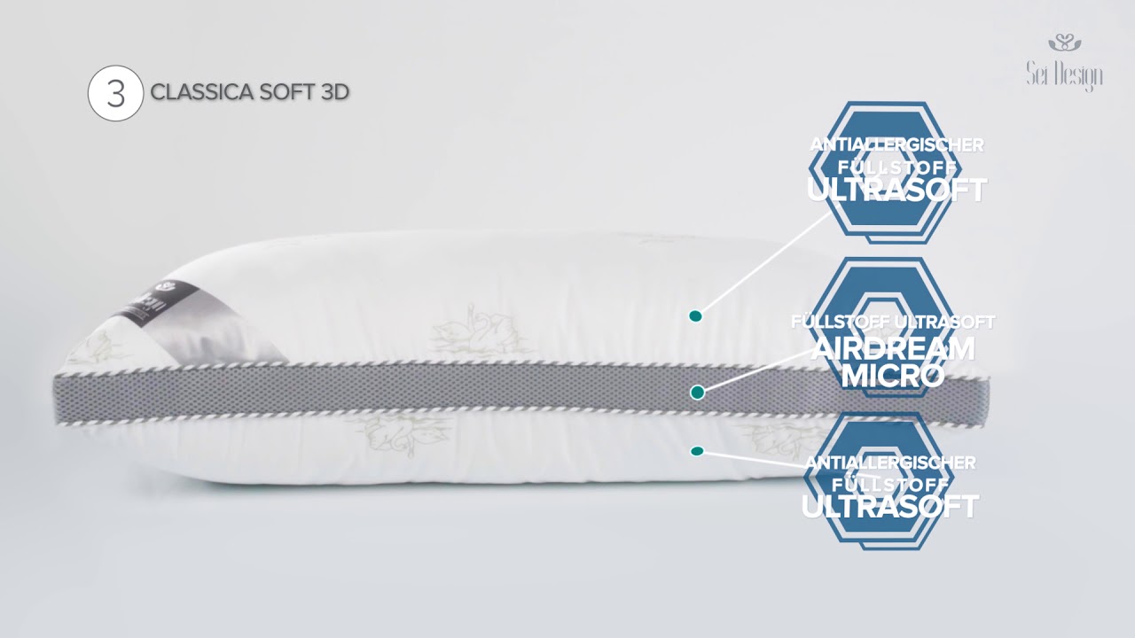 EINZIGARTIGE ENTWICKLUNG sei Design Kopfkissen Dreikammerkissen Classica Soft 3D Kollektion
