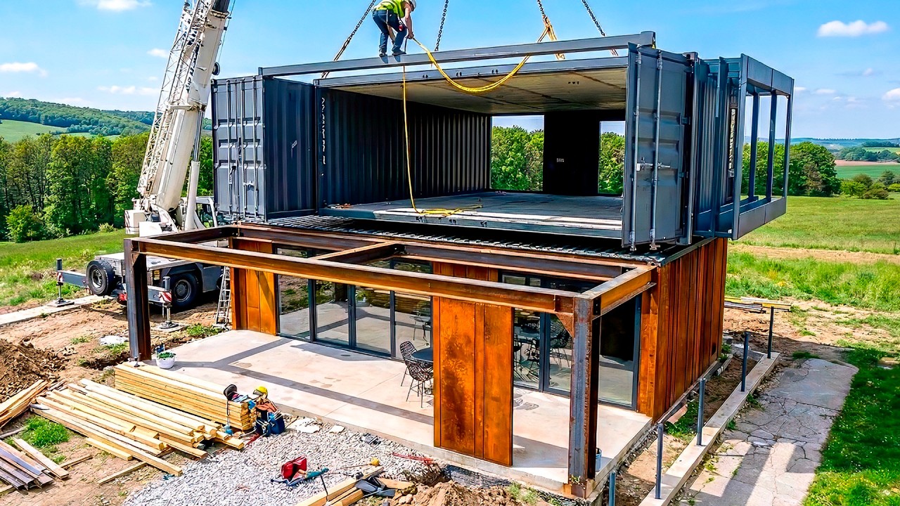 Строительство современного роскошного дома из морских контейнеров.