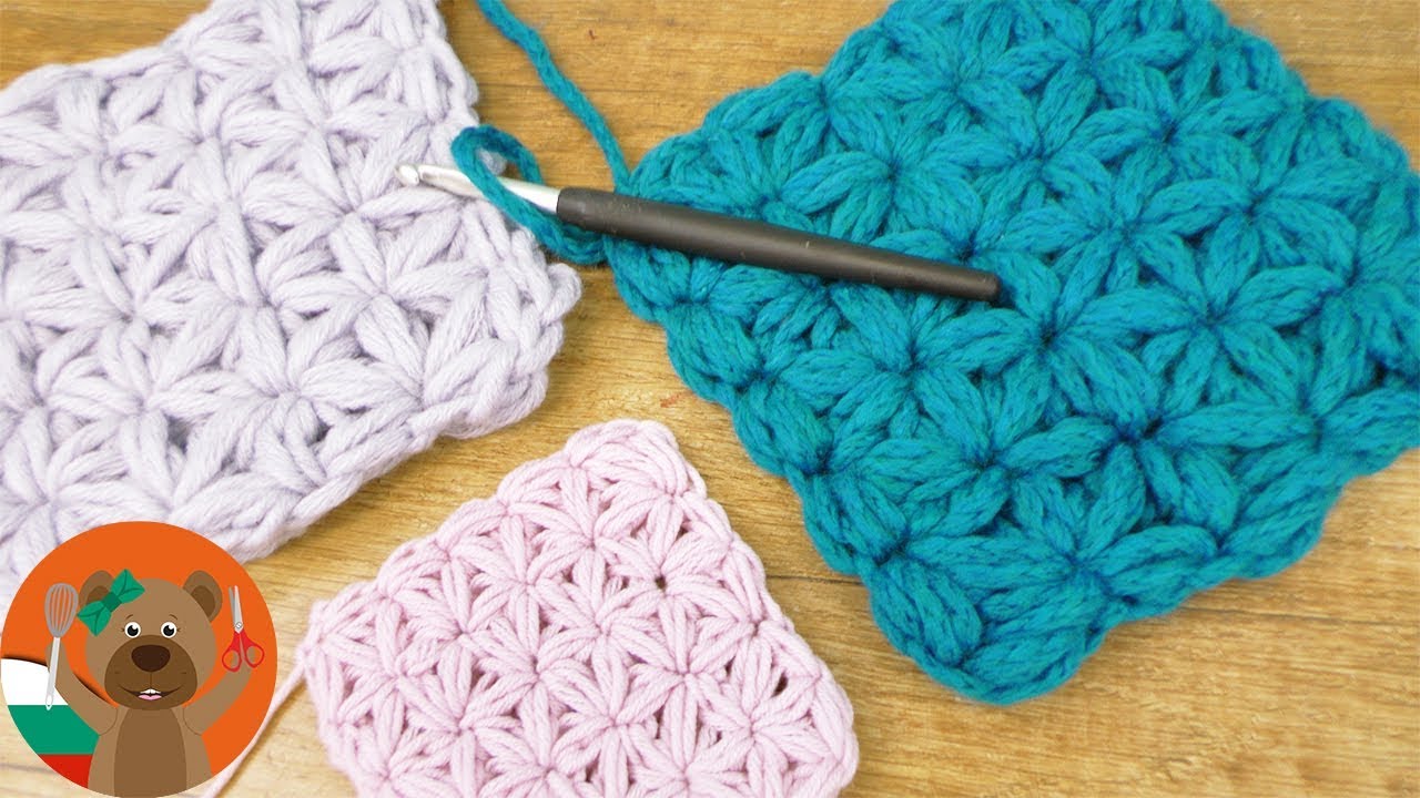 Плетем цветя 🌼 Жасминова Плетка | Звезди | Лесен урок | Супер пухкаво