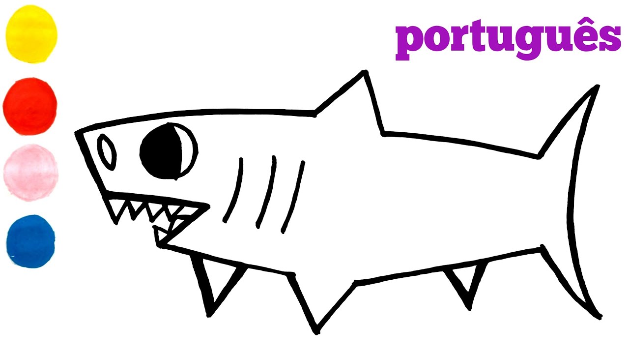 Como desenhar e colorir um tubarão para crianças
