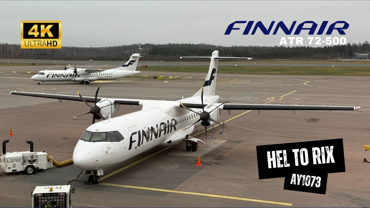FINNAIR ATR 72-500 AY1073 Economy Class - Helsinki to Riga, Finnair Platinum Corner Lounge (4K)