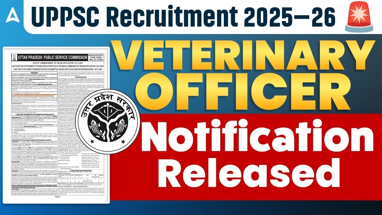 UPPSC Recruitment 2025-26 | VETERINARY OFFICER | Notification Released