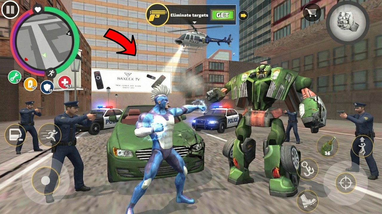 Rope Hero Vice Town (rope hero fight police car robot and police helicopters) - Android Gameplay HD