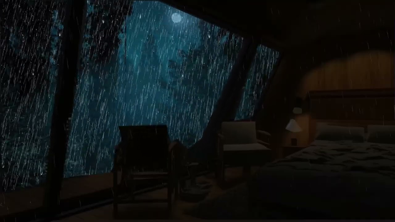 Heavy Rain and Thunder Sounds on Window at Forest Night - Relaxing Sleep Sounds, Study, Healing