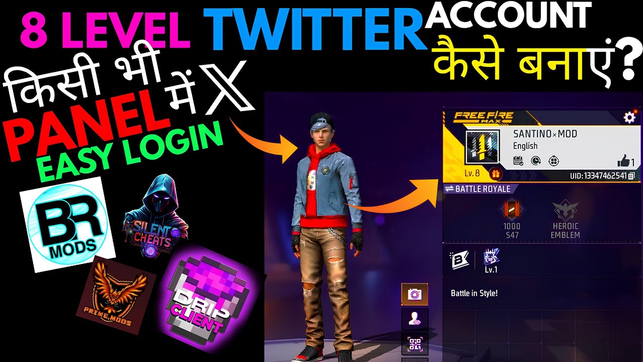 HOW TO MAKE TWITTER 8 LEVEL ID IN FREE FIRE EASY LOGIN IN ANY PANEL/HACK 