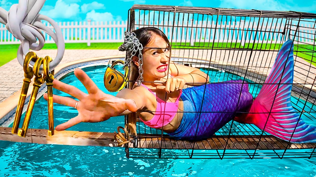 The mermaid is trapped in a cage on a toxic pool