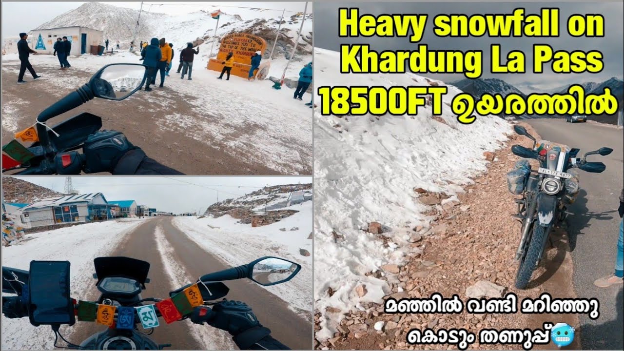 [Ep16] Heavy snowfall on KhardungLa Pass🥶|18500 അടി ഉയരത്തിൽ എത്തി| Second Highest Motorable Road