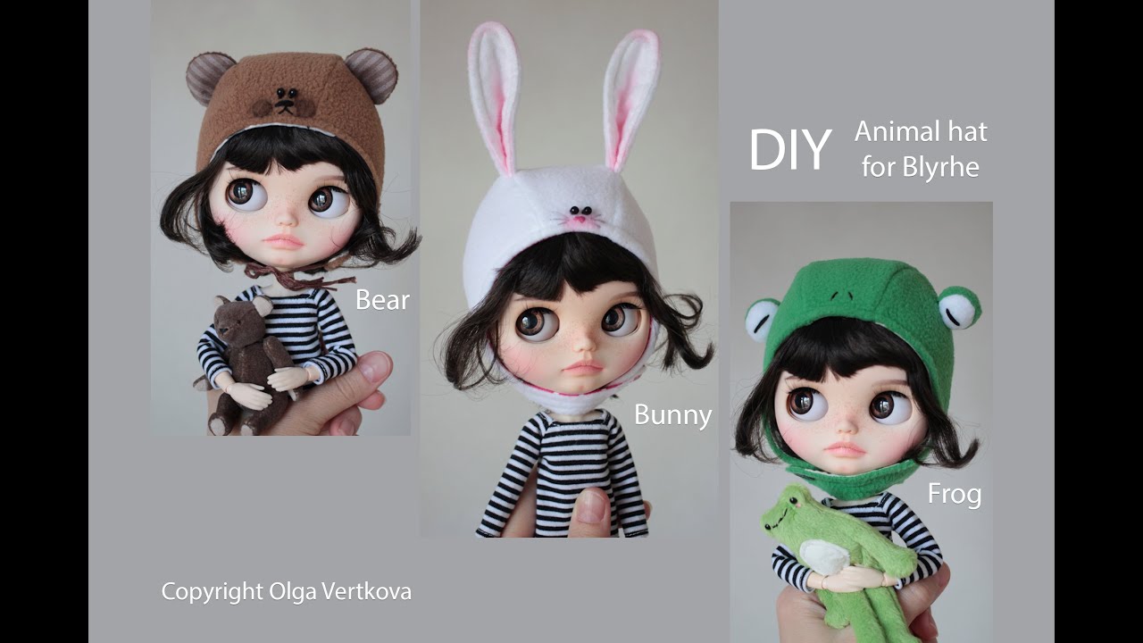 DIY Animal hats for Blythe. Зверошапки для Блайз