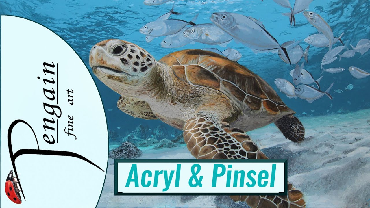 Schildkröte mit Fischschule malen in Acryl (Tutorial)