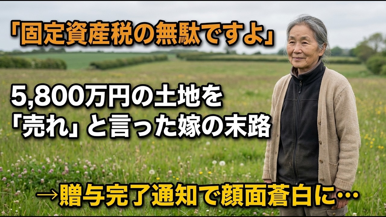 嫁に「売ってしまえばいい」と笑われた5800万の農地——私は黙って姪への贈与手続きを進めた→1週間後、息子夫婦が青ざめて部屋に飛び込んできた【シニアライフ】【60代以上の方へ】