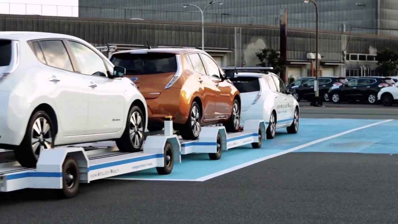 Nissan's driverless towing system at Oppama Plant