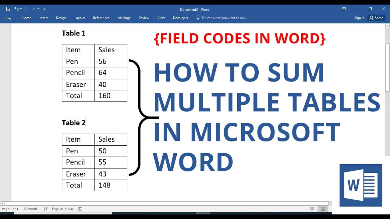 How to Sum Multiple Tables in Microsoft Word | Field Codes in Word