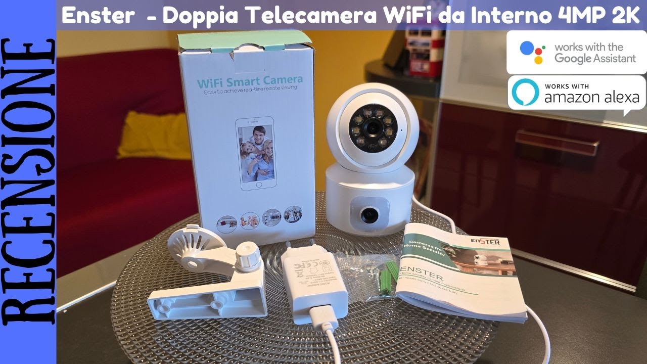 RECENSIONE - Enster telecamera WiFi di videosorveglianza da interno con doppia lente 4MP, 2K