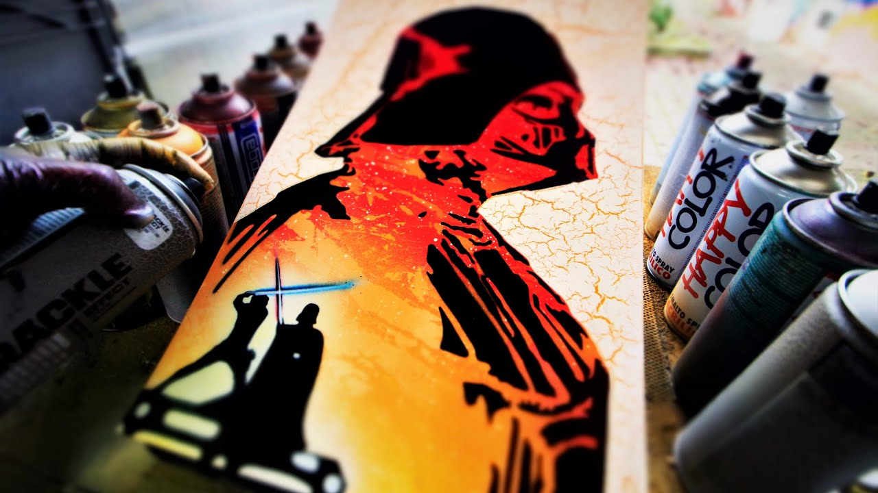 Darth Vader VS Luke Skywalker - GLOW IN THE DARK - SPRAY PAINT ART by Skech