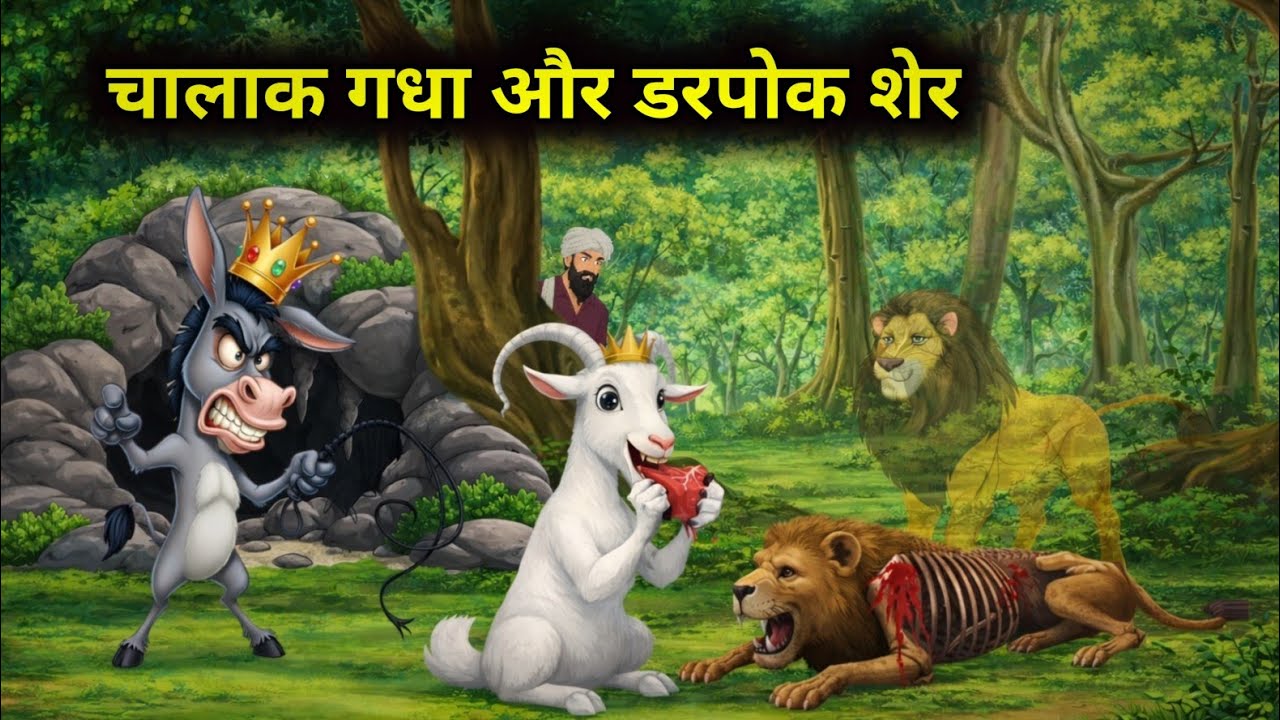 चालाक गधा और डरपोक शेर | Jungle Ki Kahani | Moral Story in Hindi | Hindi Cartoon Kahaniya 
