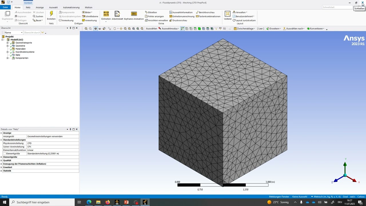Strömungslehre lernen mittels CFD: Torricelli unter ANSYS CFX mit Schwerkraft