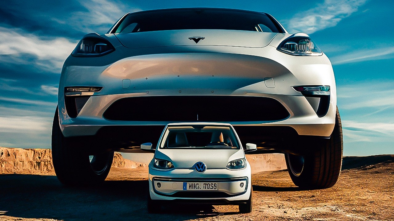 TESLA MODEL S 85D VS VOLKSWAGEN E-UP! Size Comparison!