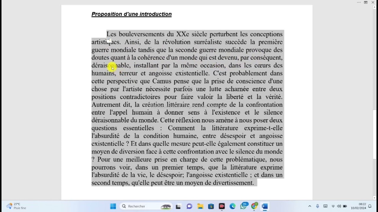 Dissertation Littéraire - L’INTRODUCTION - Methodologie en FRANÇAIS