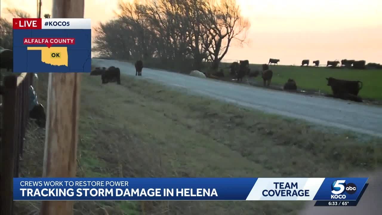 Severe storm leaves behind damage, power outages in Helena, Oklahoma
