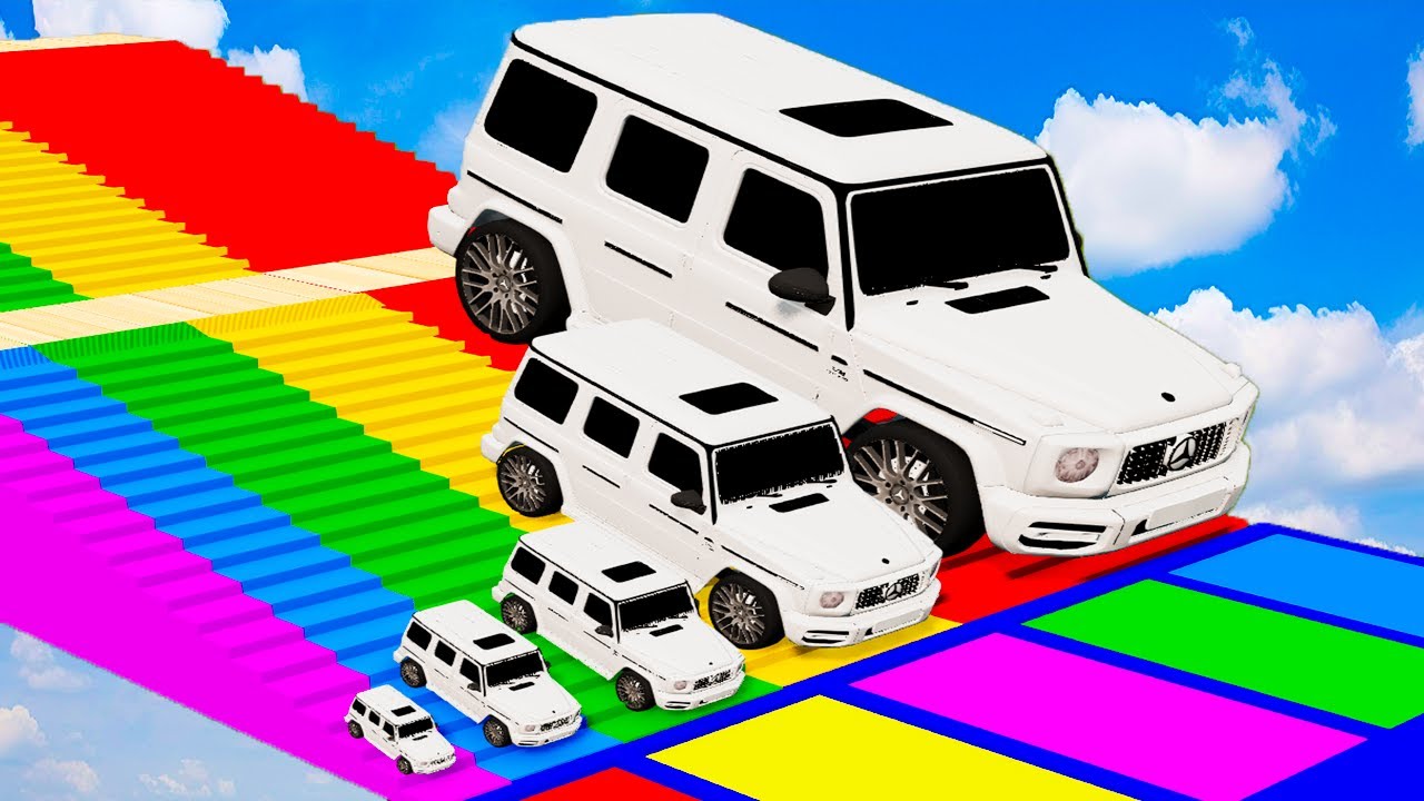 Big & Small  Mercedes AMG G63 Car vs Slide Color with Portal Pool Cars vs Deep Water | BeamNG Drive