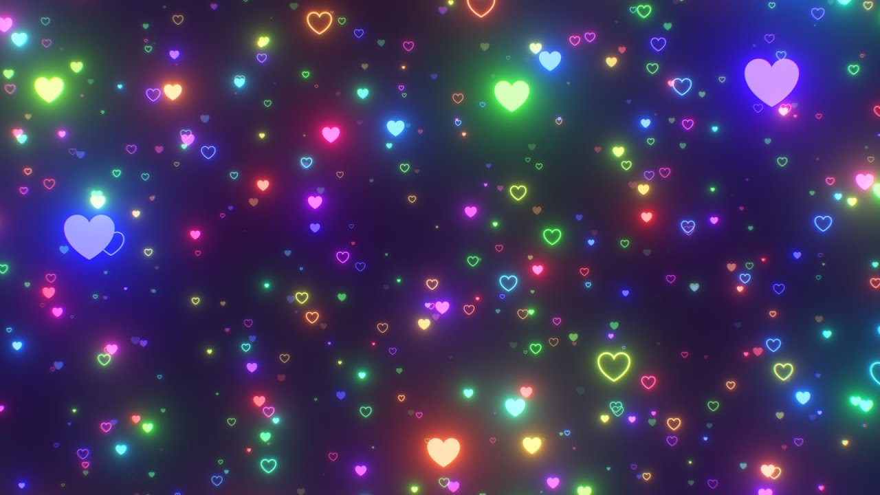 Flying In Field Of Dreamy Neon Vibrant Colorful Rainbow Love Hearts 4K Background VJ Video Effect