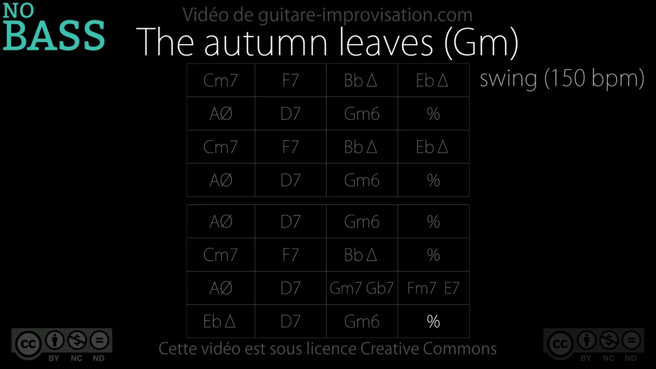 Autumn Leaves (Gm) _ NO BASS (Jazz/Swing feel) - 150 bpm : Backing Track
