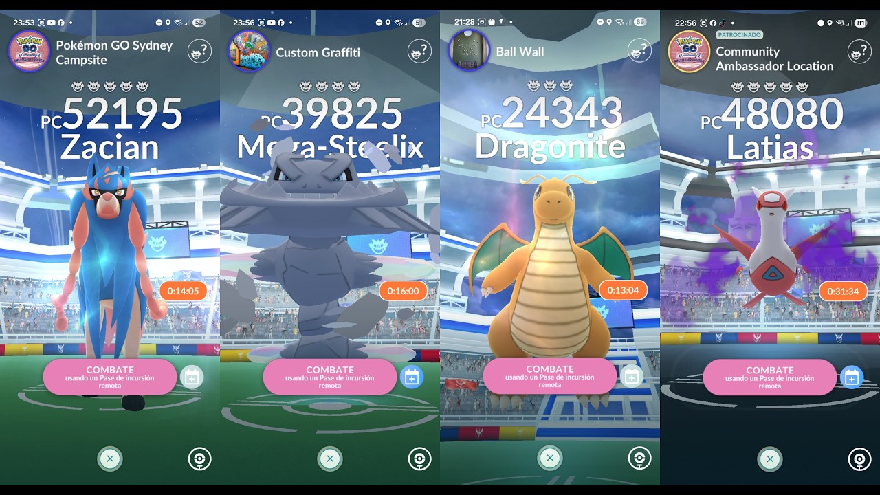 Invitaciones a incursiones ZACIAN MEGA STEELIX DRAGONITE POSIBLE FONDO Pokemon GO live Remote raids
