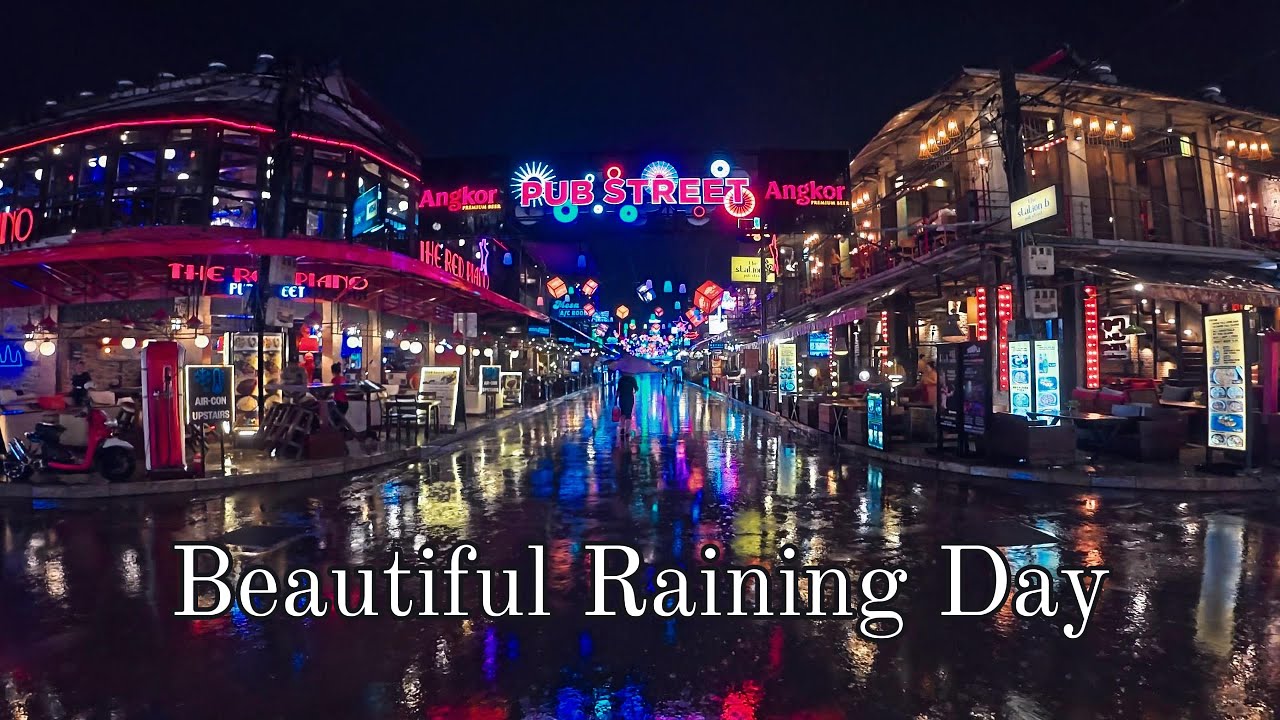 WOW AMAZING! Very Beautiful Rainingnight in Pub Street, Nightlife in Siem Reap Cambodia 2025