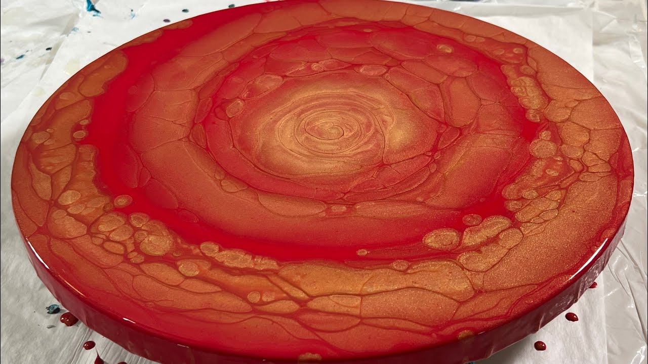 (431) GOLD ROSE Straight Pour - Boulder Cells - Round Canvas -  Fluid Acrylic Paint Pouring