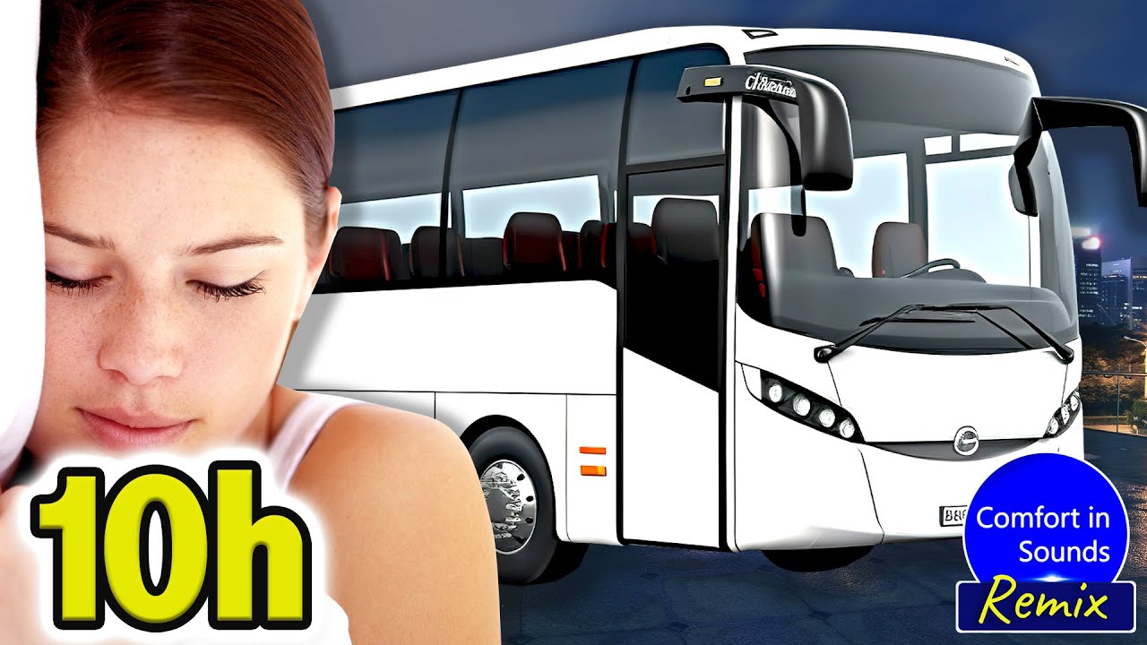 Звуки ночной поездки на автобусе (БЕЗ MID ADS) | Интерьер автобуса | Белый шум, черный экран