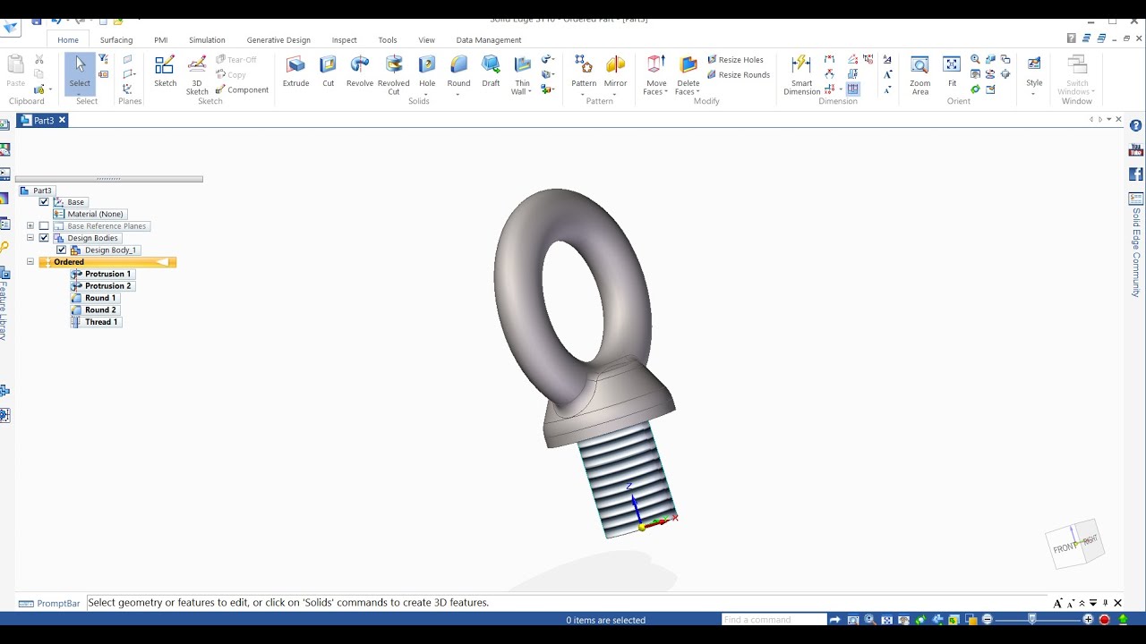 #90 solid edge tutorial | M20 eye bolt 3d model | eye bolt 3d cad