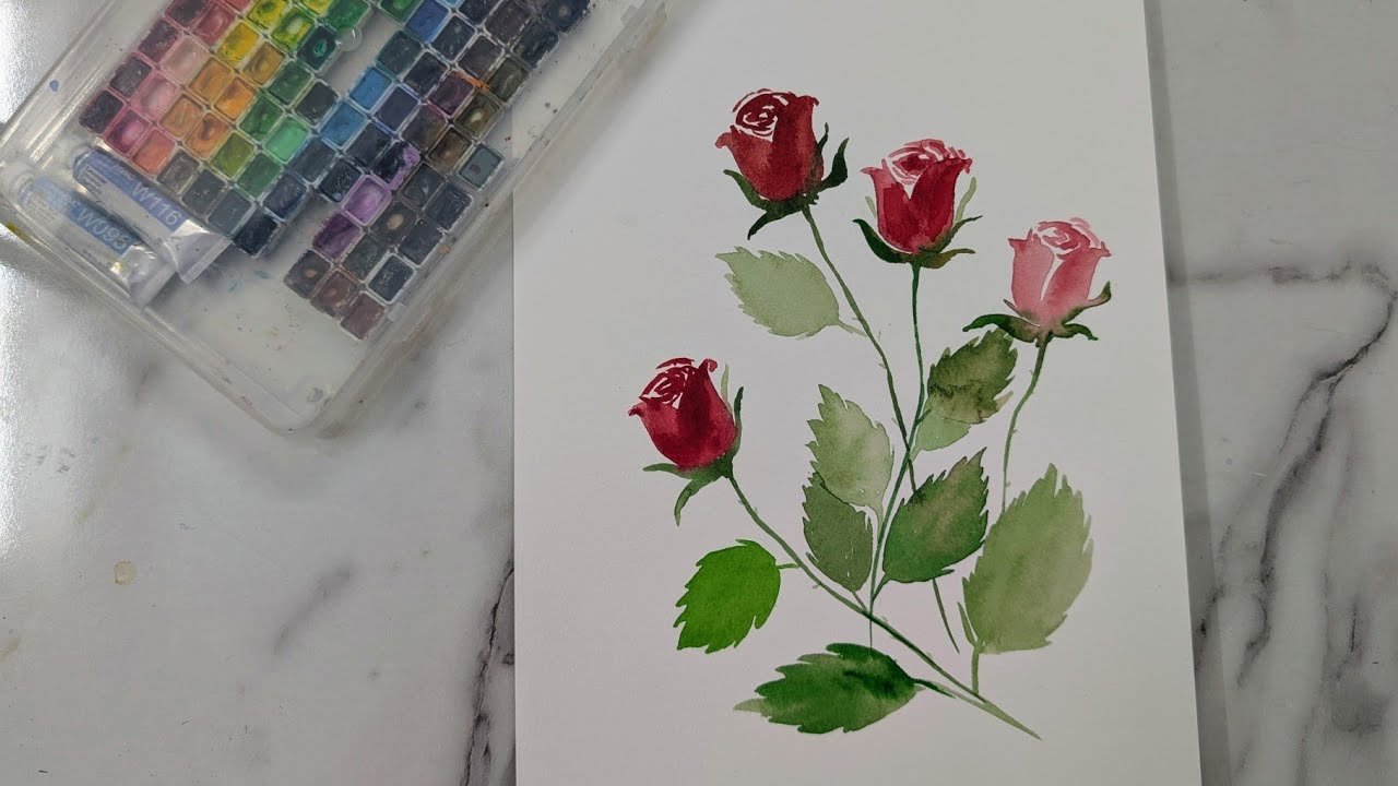 HƯỚNG DẪN VẼ HOA HỒNG BẰNG MÀU NƯỚC - Rose Watercolor Tutorial 