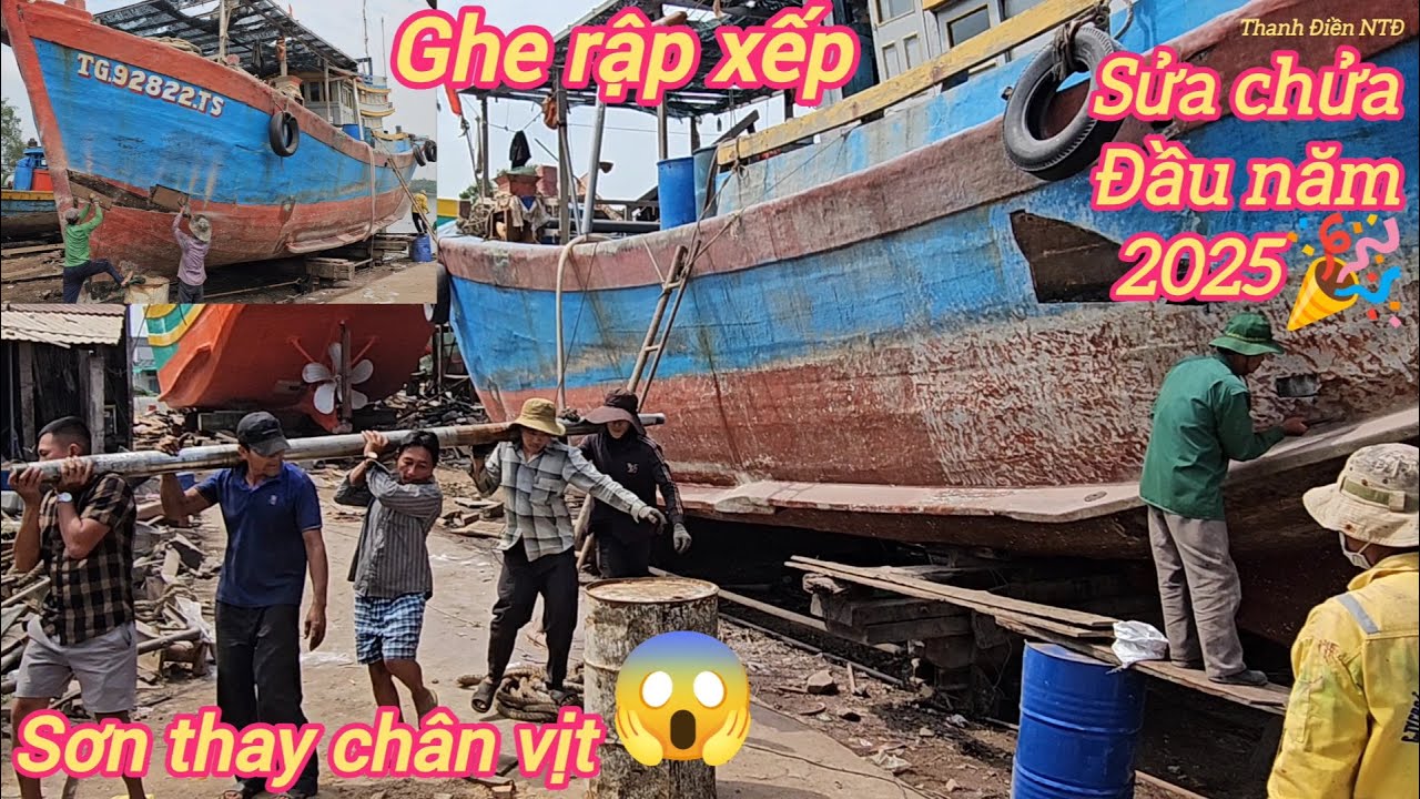 Ghe rập xếp lên đà đầu năm sửa chữa thay chân vịt mới