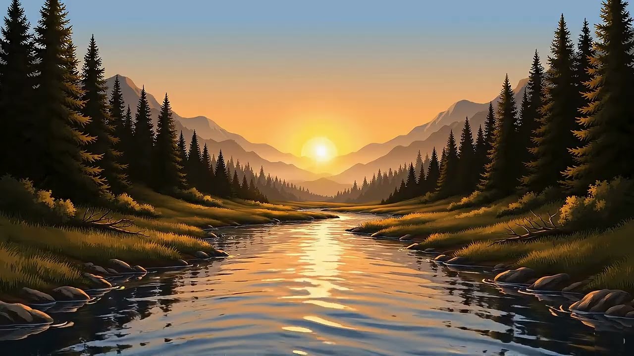 Peaceful Forest River Sunset | Relaxing Nature Background Loop
