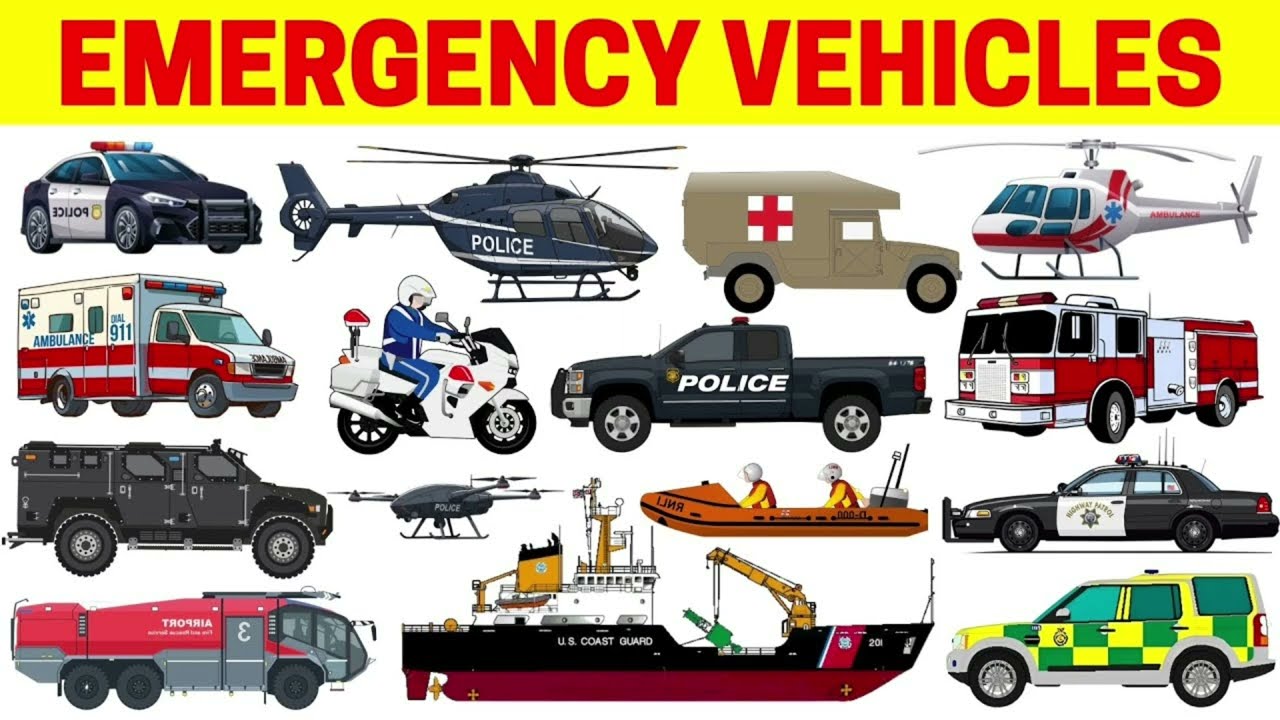 Emergency Vehicles for Kids | Police Car, Rescue Trucks and Ambulance Learning Video