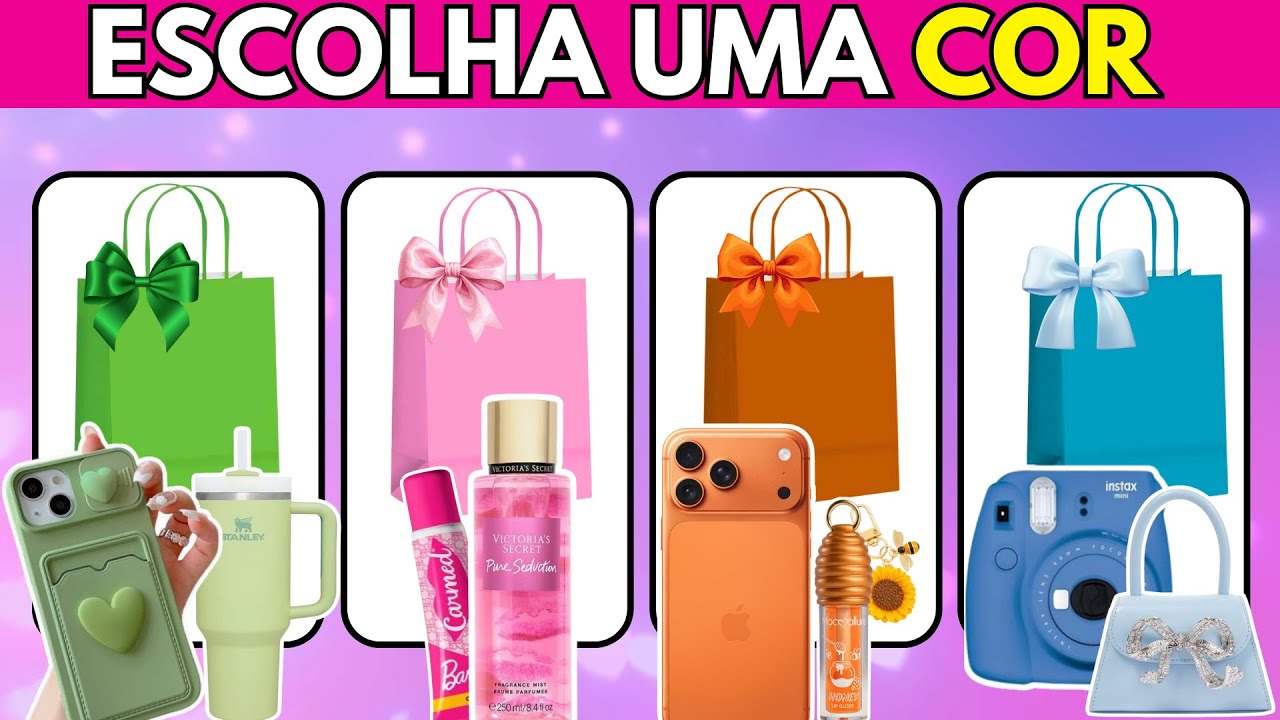 🛍️🎁 MONTE SUA SACOLA DAS CORES | Trend das Cores - Qual Cor Você Prefere? 💚💗🧡💙 #quiz