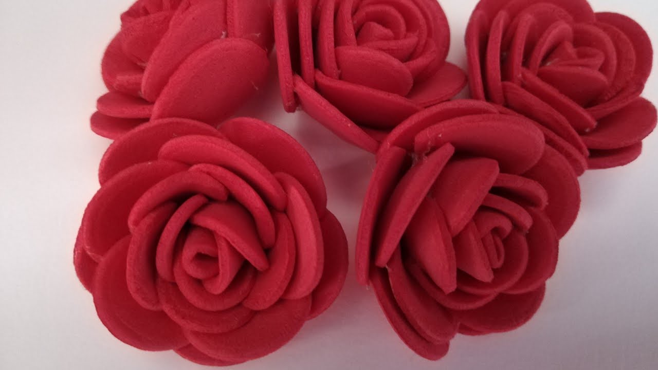 How to make a rose flower / රෝස මලක් හදමු/ foam sheet flowers/ how to make foam rose flower