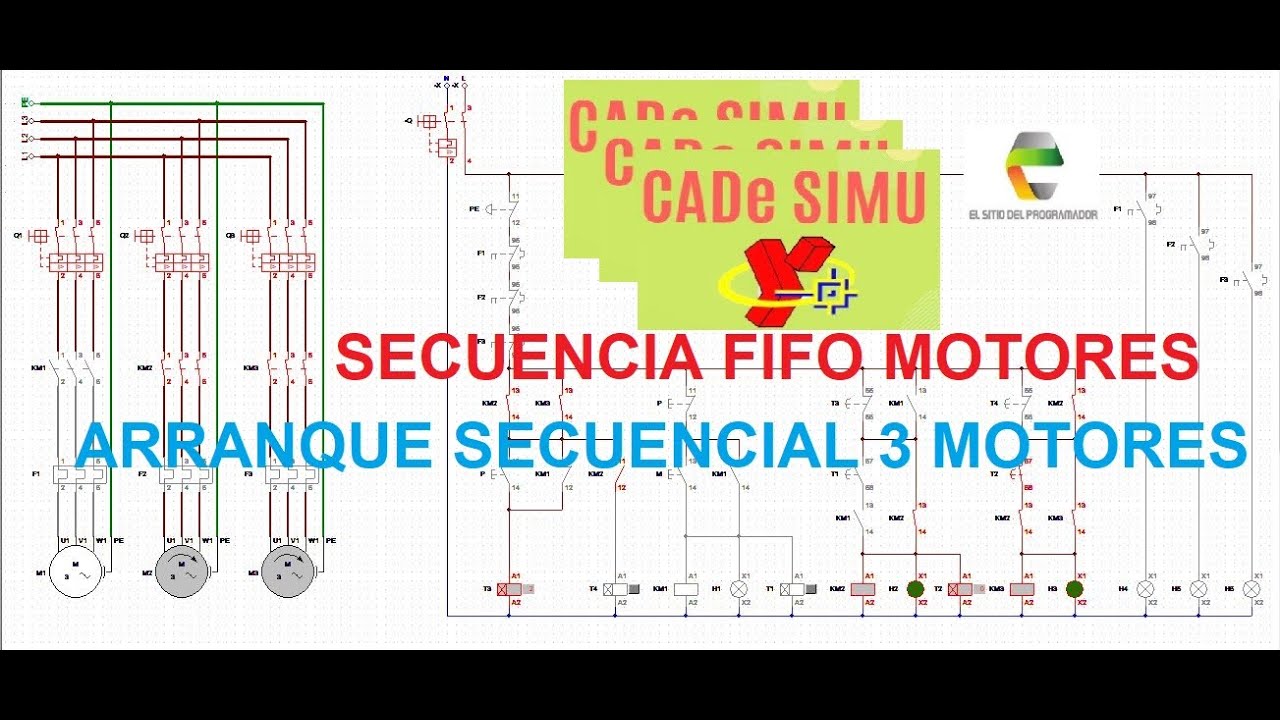 Secuencia de arranque de motores FIFO temporizado CADe SIMU