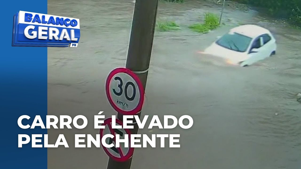 Chuva transforma Curitiba em cenário de caos; carro é levado pela enchente