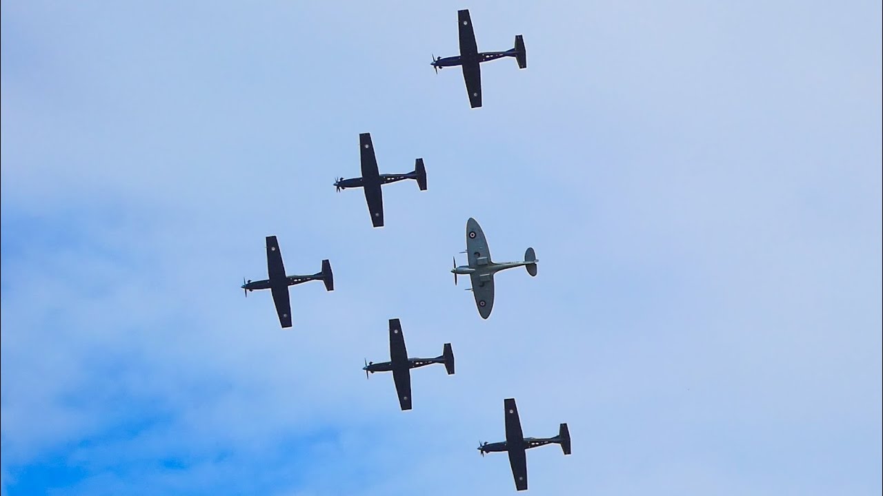 RNZAF Beechcraft T-6 Texan II Black Falcons display At Omaka Classic Fighters Airshow 2023