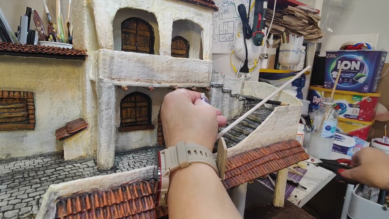 10 parte de mi Portal de Belen, dando mas detalles y construyendo una barandilla