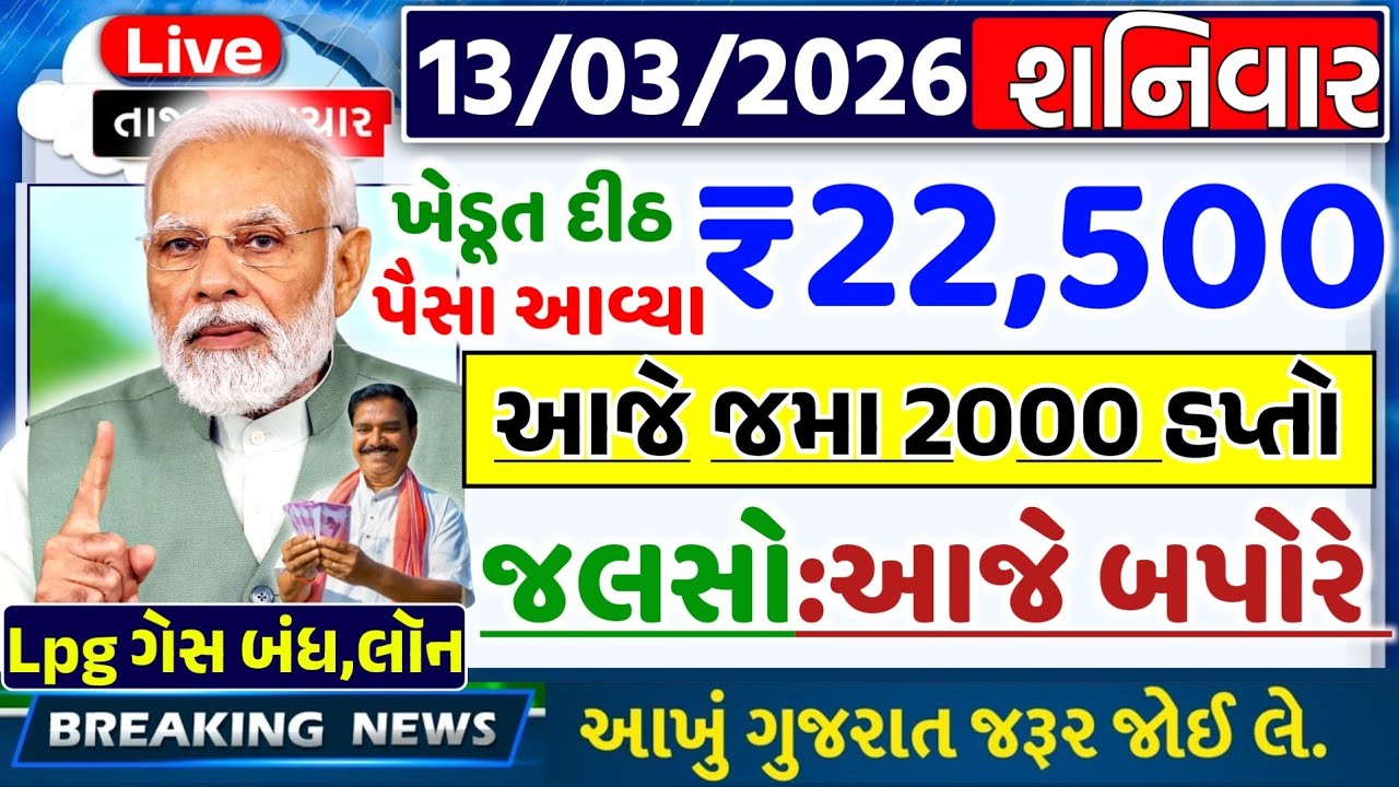 આજના મોટા ખેડૂત સમાચાર 🔥 ₹2000 હપ્તો | નવી યોજના | દેવુંમાફ લોન | 12000 સહાય | આગાહી #khedutsamachar