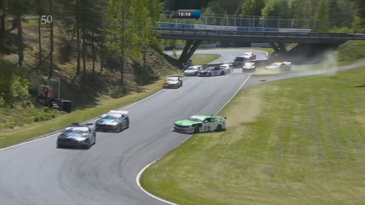 V8 Thunder Cars 2017. Race 2 Ahvenisto Race Circuit. Multiple Crash